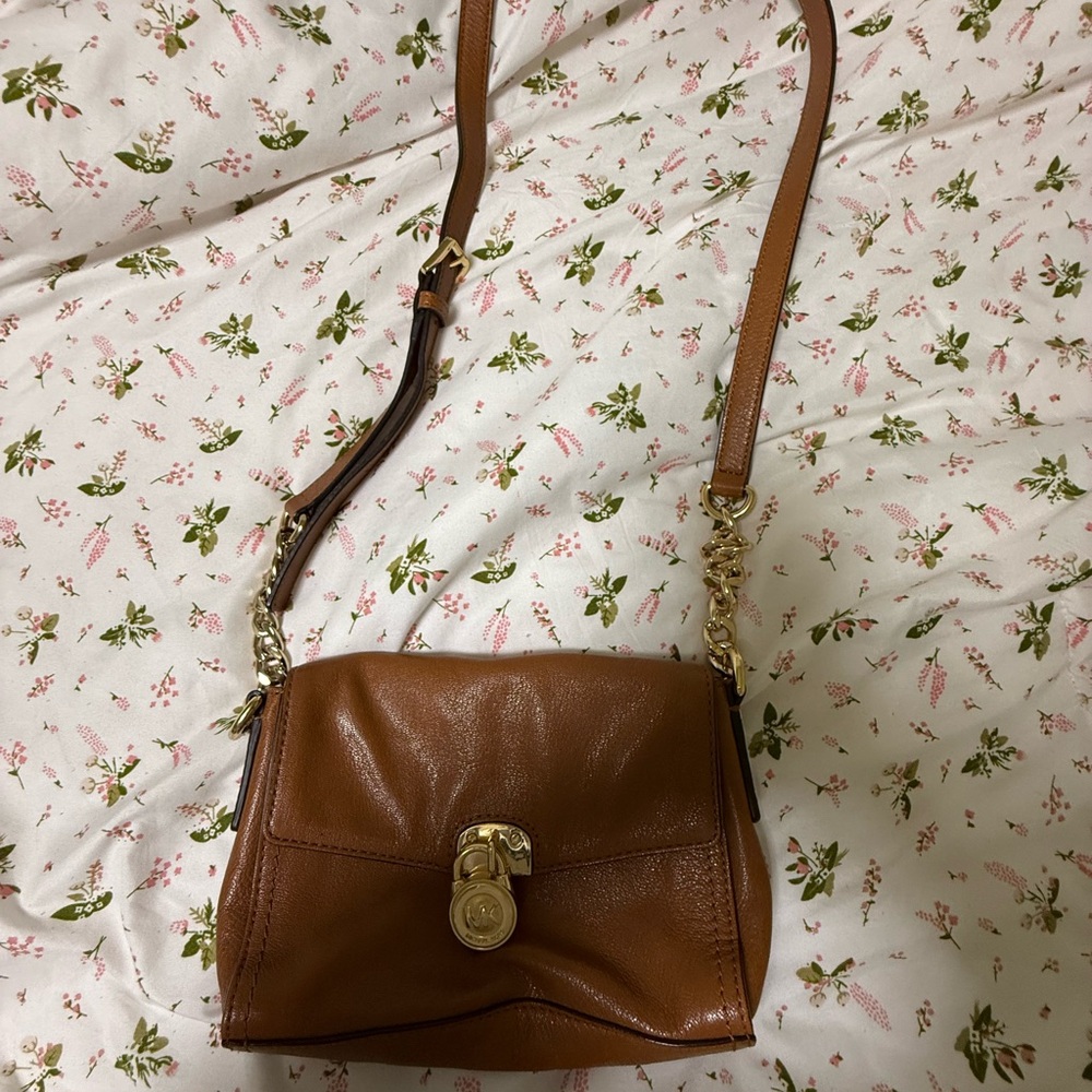 Michael Kors Tan Leather Crossbody Bag with Gold Accents